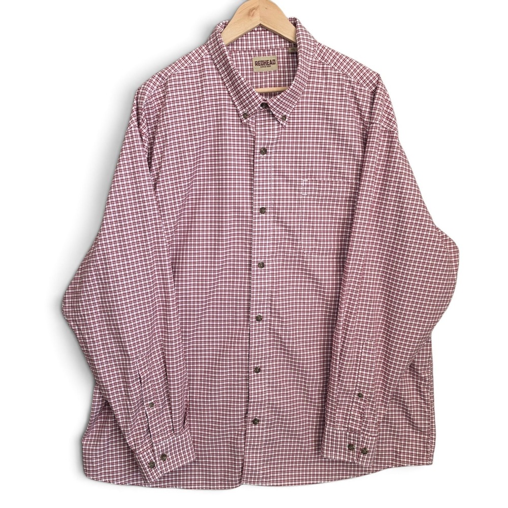 RedHead Mens 3XL Plaid Button Down Shirt Long Sleeve Maroon White Red Outdoors